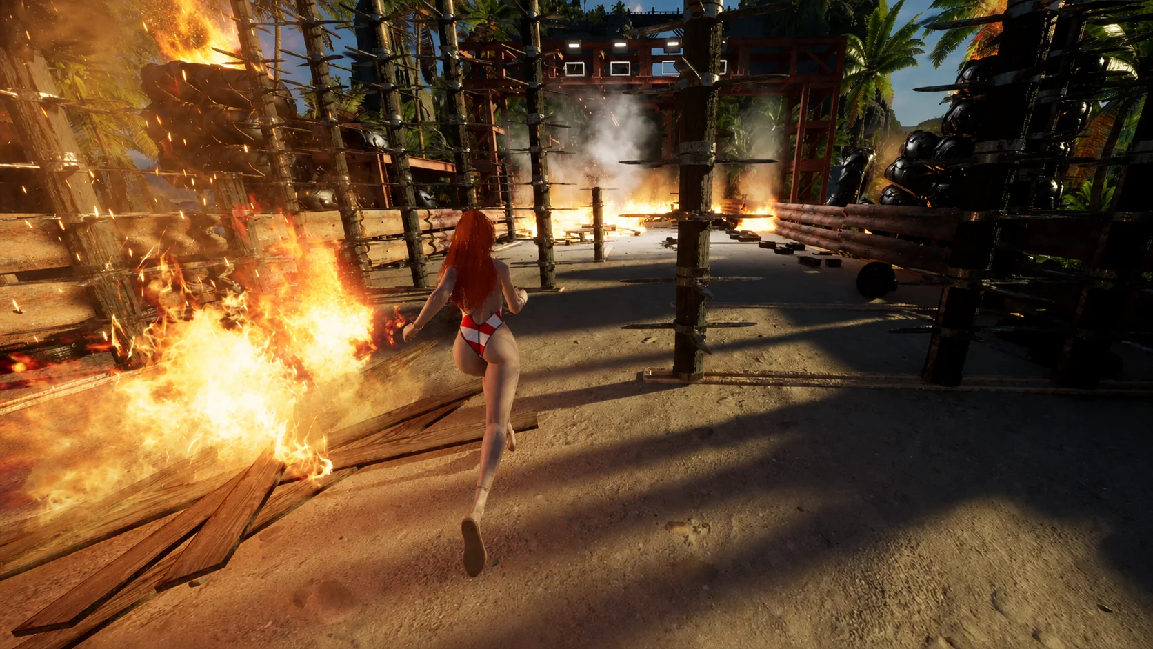 A runner approaching a burning trap course