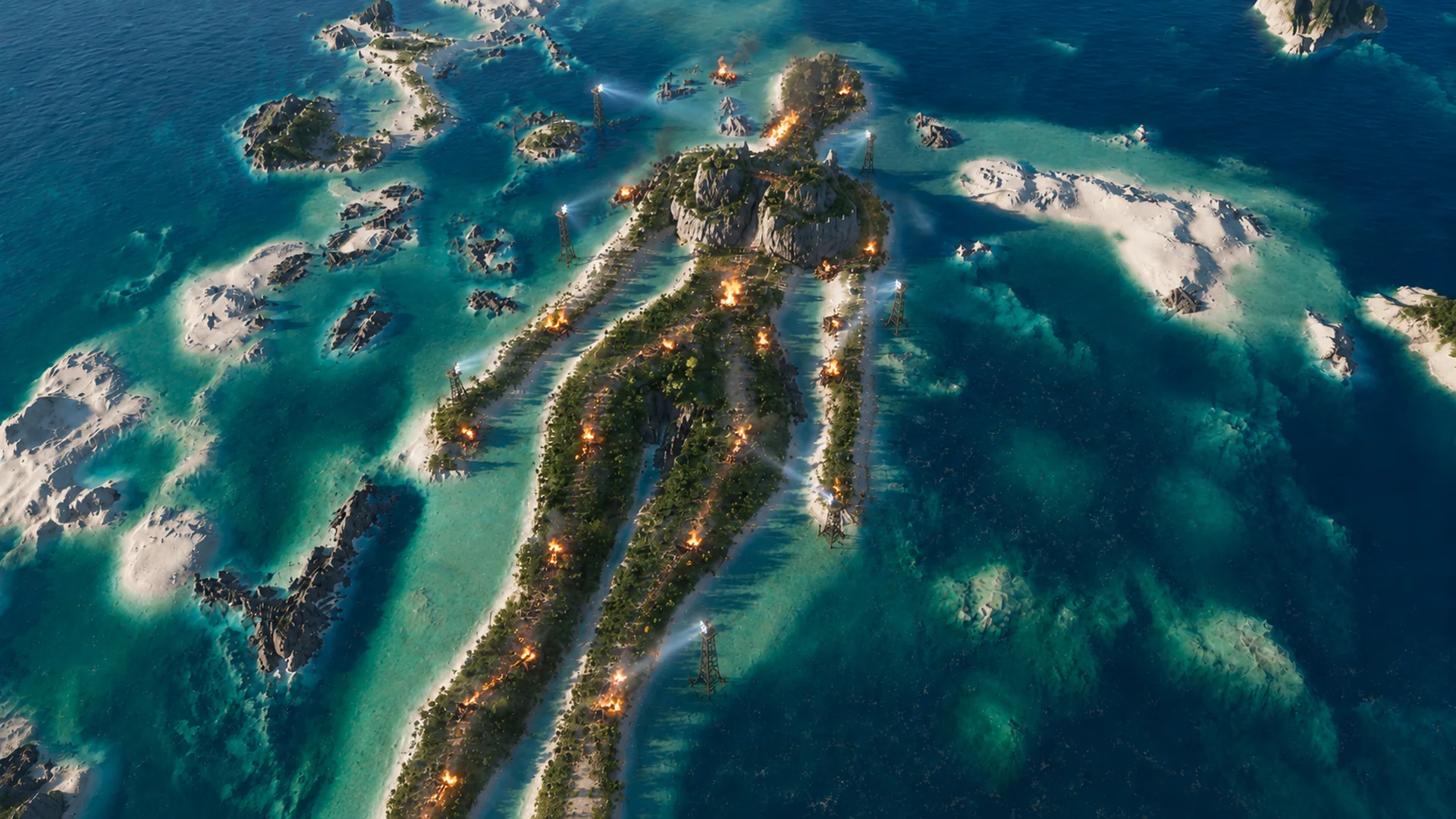 Aerial view of the Bloodrun island and its illuminated course
